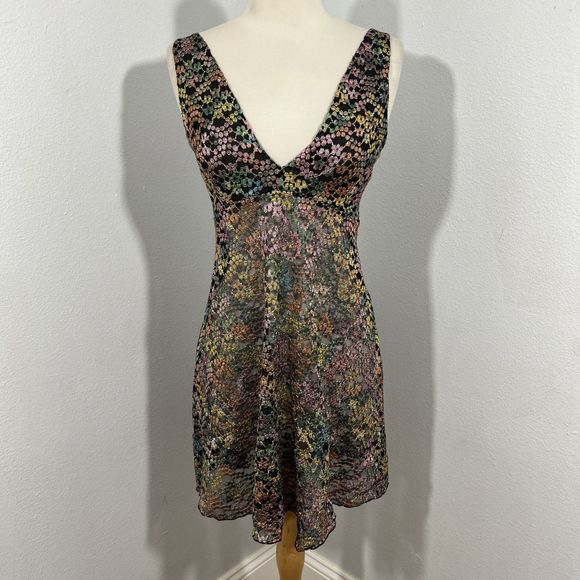 Free People Slip Dress Womens Medium Intimately Forget me not metallic Mesh Lace - Picture 1 of 9